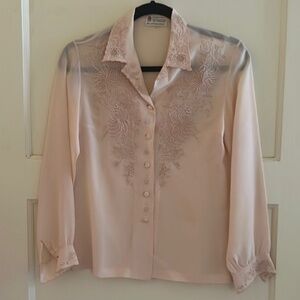 Vintage Pale Pink Hand Embroidered Silk Blouse Size 32/S